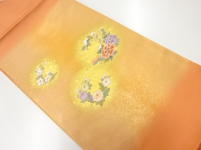 引箔牡丹に桔梗模様織出し刺繍名古屋帯